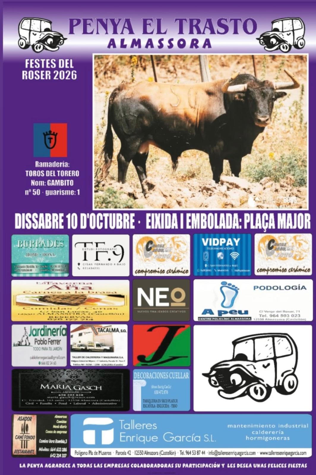 TOROS PENYA EL TRASTO ALMASSORA 10 OCTUBRE 2026