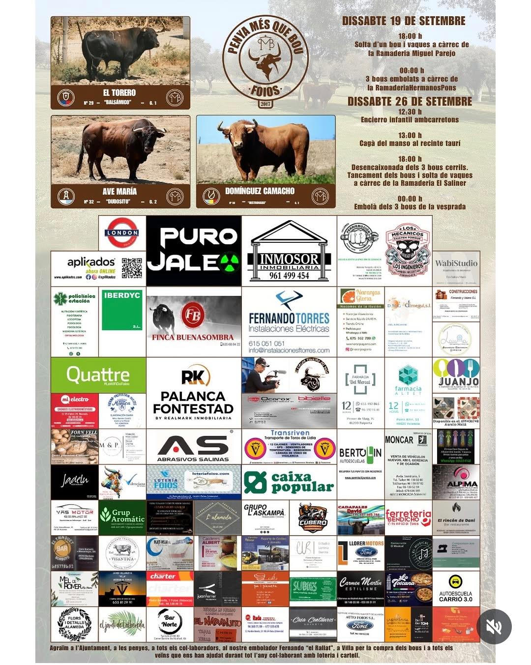 TOROS PENYA MES QUE BOU FOIOS 19 SEPTIEMBRE 2026