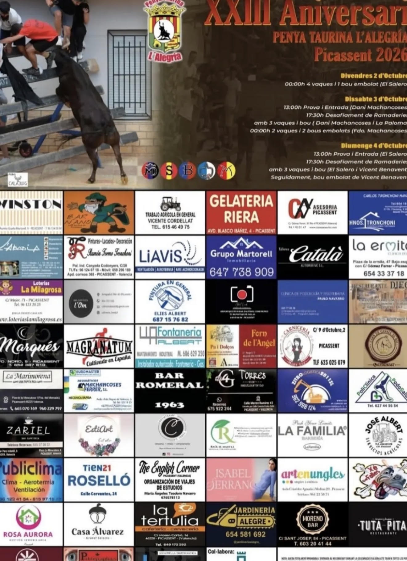 TOROS PICASSENT 2 Y 3 DE OCTUBRE 2026
