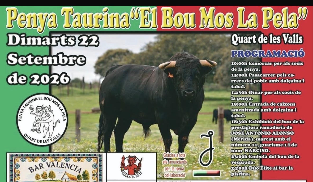 TOROS QUART DE LES VALLS 22 DE SEPTIEMBRE 2026