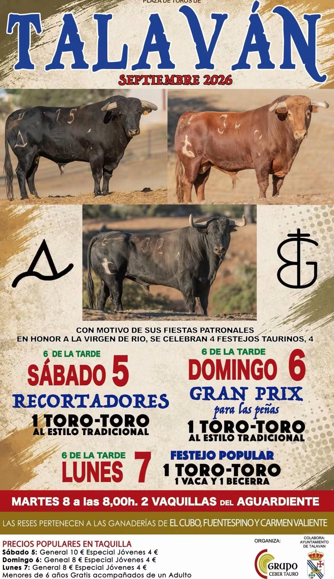 TOROS TALAVÁN 5 6 Y 7 DE SEPTIEMBRE 2026